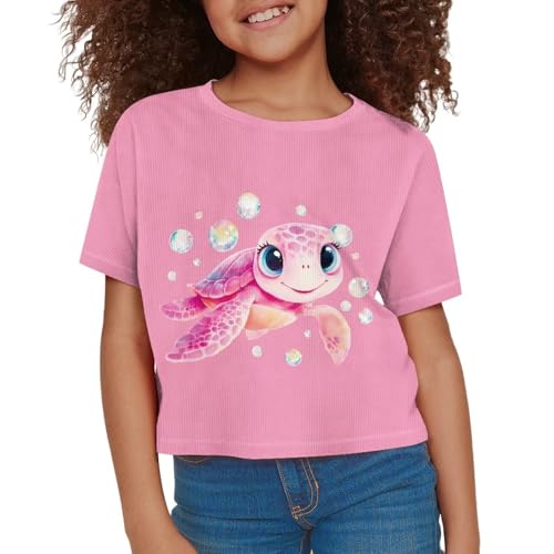 Image of Girls Fashion Crewneck Tee Shirts Casual Short Sleeve Crop Top Summer Outfits 5-14 Year