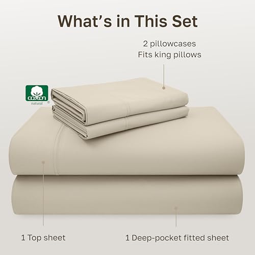Image of California Design Den King Size Sheets Set - 600 Thread Count, 100% Cotton Sateen, Deep Pocket King Sheet Set, Soft and Durable Bedding - Beige