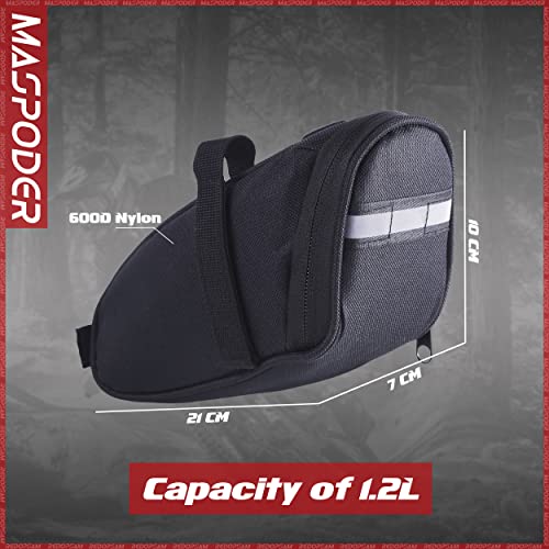 MASPODER Bike Repair Kit, Saddle Bag with Tire Tool, Mini Pump, Multitool Bicycle Accessories Set for Adult Bikes Road Mountain MTB