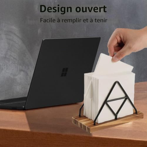 ARCPNRT Porte-serviettes en bois et métal triangulaire noir vintage pour table de restaurant, hôtel ou décoration de maison – vue 3