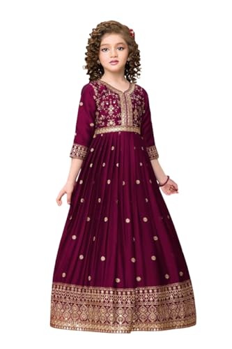Image of White Button Designer Zari Work Ethnic Gown for Girls | Sequin Embroidered Traditional Wedding Dress