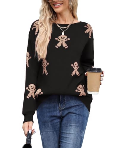 Image of Womens Cute Heart Sweater Crew Neck Long Sleeve Pullover Valentines Sweater