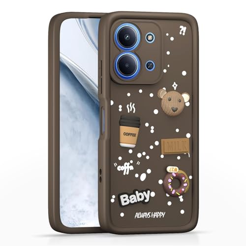Image of Bintage Back Cover Compatible for Poco C85 / Redmi 15c 5G | Cute Fun Ball | 3D Taddy Smiley Coffee | Milk Case | Full Body Protection - Brown