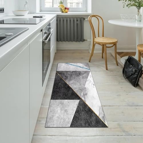 Alfombra larga para cocina y pasillo transitable con base gris moderna 5