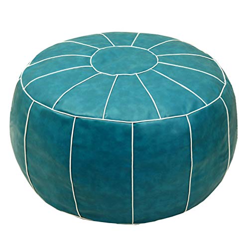 ZEFEN Decorative Pouf Foot Stool Round Unstuffed Leather Ottoman