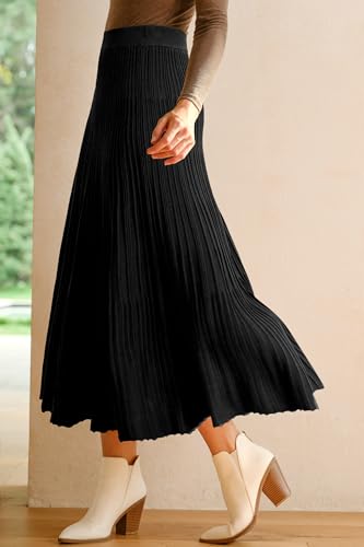 Arach&Cloz Women's Wool Blend Wide Elastic Band A-Line Pleated Flowy Long Skirts 20252