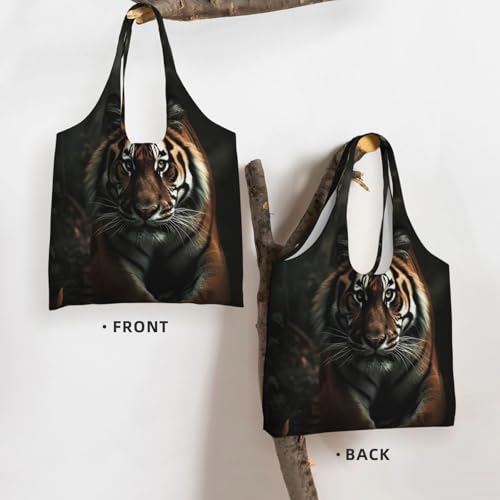 Canvas Tote Bag for Women Shoulder Tote Purse Reusable Grocery Bag Wild Animals Tiger Aesthetic Shopping Bags3