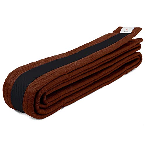 AAMA Color Belts with Black Stripe for Martial Arts - Taekwondo Karate Judo - Brown w/Black Size 5