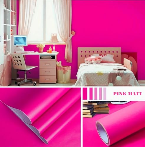 Image of ONETON Peel and Stick Pink Matte Contact Paper Waterpoof Self Adhesive Decorative Wallpaper for Wall Kitchen Wallpaper for Bedroom (Pink MATT WP, 24x80 inch)
