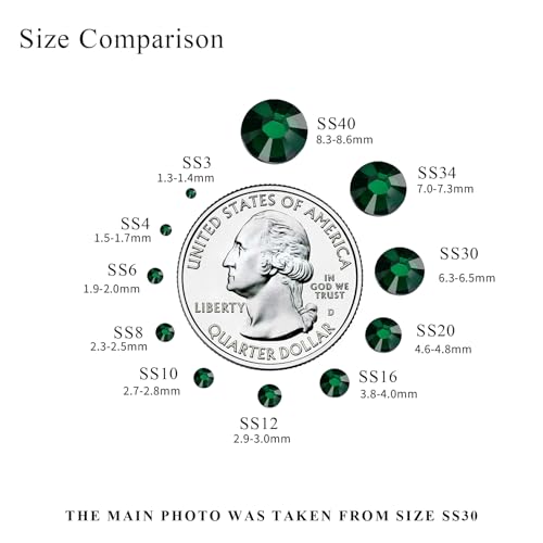 Image of 1440PCS SS6 Crystal Glass Flatback Rhinestones, Round Flat Back Crystal Gems for Nail Art and Craft Clothes, Glue Fix Diamond Stones Emerald /Dark Green (1.9-2.0mm)