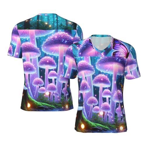 Stylish Athletic Sports Jersey Magical-Mushrooms-Butterflies Men's Rugby Jersey X-Large Black