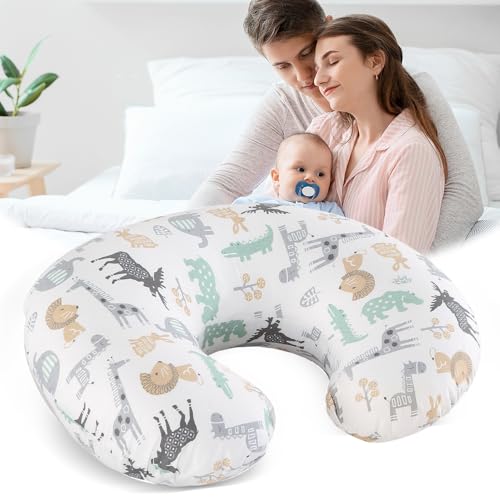 KBIBCK Cojín de Lactancia Pequeño, Cojín Ergonómico, Almohada de Lactancia y Maternidad Multifuncional, Cojín de Embarazo con Funda 100% Algodón (45 x 60 x 15 cm, Diseño Animal)