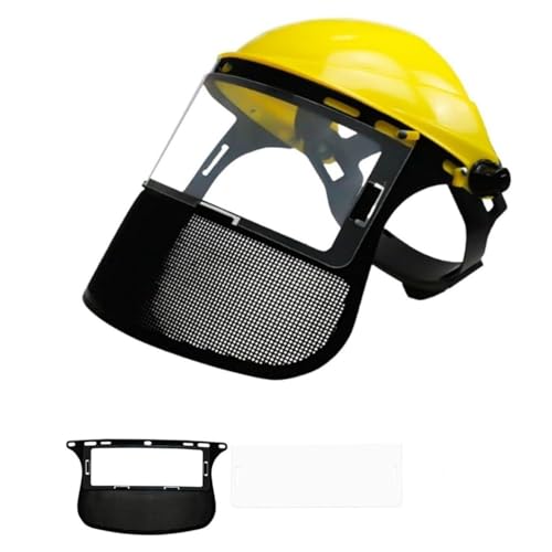 Protector facial desbrozadora, casco de seguridad para motosierra, casco protector para desbrozadora, pantalla de protección facial para recortadora y brushcutting(1 máscara adicional） (Amarillo)