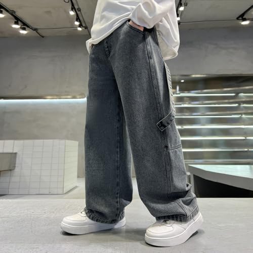 Boys Baggy Ripped Jeans Straight Wide Leg Distressed Loose Fit Casual Fall Denim Pants with Pockets Y2K Streetwear4