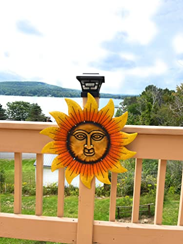 Large Bright Metal Hanging Wall Decoration(21 Inch)/Round Celestial Yellow Orange Sun Face/Indoor Outdoor Art Patio Porch Fence Deck Flower Garden /Wall Art Sculpture Décor (Mr19-0175) #TOP1