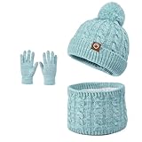 Ensemble bonnet, gants et écharpe d'hiver pour enfants : Ce lot comprend 1 bonnet, 1 écharpe et 1 paire de gants. Le bonnet est doté d'un pompon unique et les gants sont tactiles