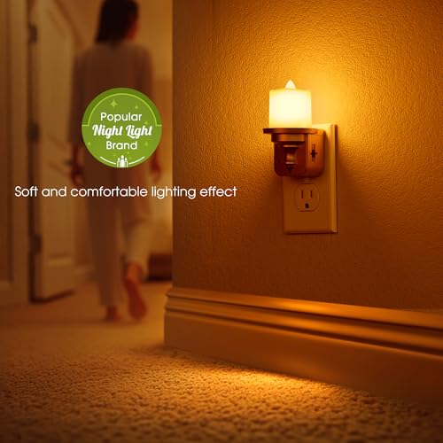 Image of Briignite Candle Night Light, Amber Night Lights Plug into Wall 2 Pack, LED Vintage Night Light with Light Sensor, 0-100LM Dimmable Nightlight Plug in, Nightlight for Kids Hallway Bathroom Bedroom