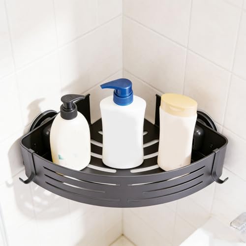 Étagère de douche d'angle à ventouse en aluminium gris - 6