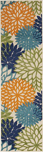 Nourison Aloha Indoor/Outdoor Multicolor 2'3" X 10' Area -Rug, Tropical, Botanical, Easy -Cleaning, Non Shedding, Bed Room, Living Room, Dining Room, Deck, Backyard, Patio (2X10) #TOP2