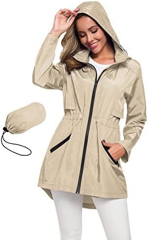 Avoogue Casual Rain Jacket Womens Hooded Raincoat Women Waterproof Rain Slicker Packable