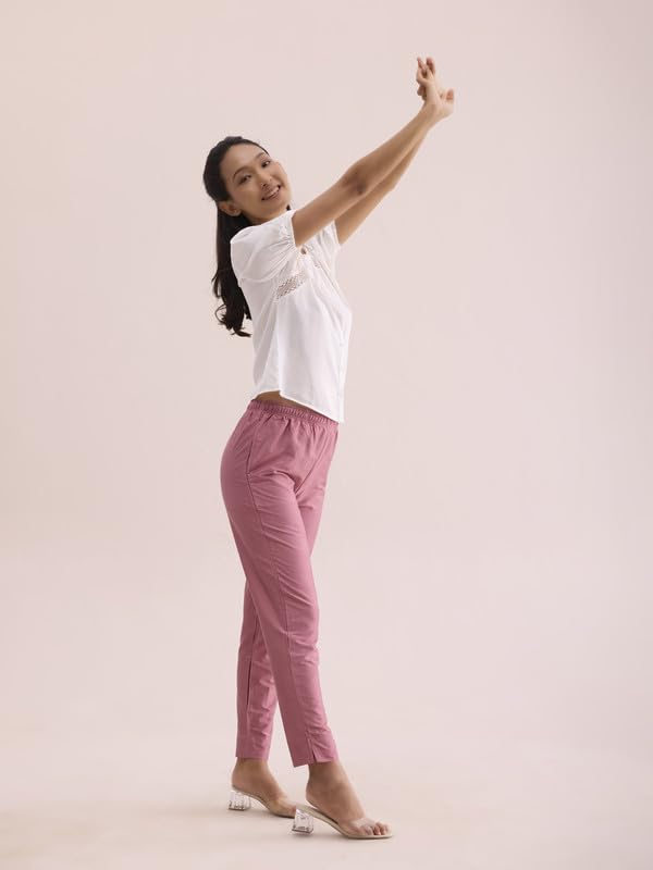 Image of GO COLORS Modal Spandex Metallic Pants Festive Full Length for Women| Lightweight, Mid Rise, Side Pockets