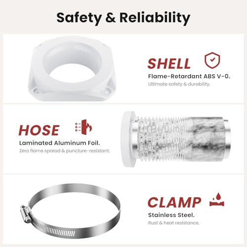 Image of Magnetic Dryer Vent Coupling FR ABS V-0 Dryer Vent Connector Kit Airtight Seal Easy to Clean Quick Connector Including a 2.6ft 4 inch Duct and two Clamps, White, SDV180