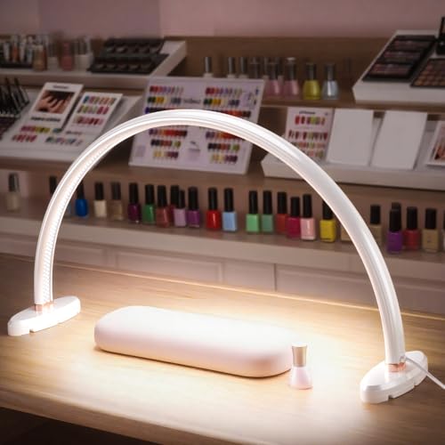 welltell Half Moon Nail Desk Lamp,USB Powered Tri-Color Temperature Brightness Adjustable Arch Light for Moon Light Nail Tech/Handicraft Lighting (Medium Size White)