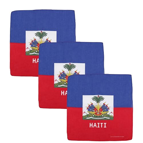 Motique Accessories Set of 3 Large Cotton Bandanas - Caribbean Flags (Haiti Flag)