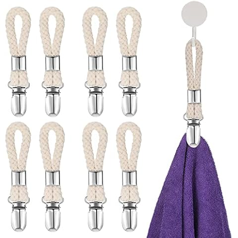 8 Clips de Toalla de Algodón de 4,53 x 0,91 Pulgadas Pinza de Toalla de Té Percha de Tela de Toalla con Círculo Soporte de Toalla de Té para Colgar Trapo Cocina Armario Playa, Círculo Beige Cover