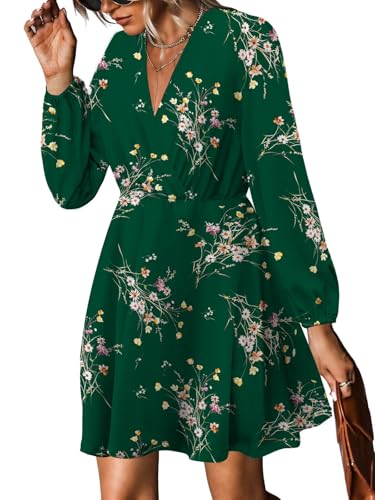 Women's Floral Dresses 2025 V Neck Long Sleeve Fall Dress