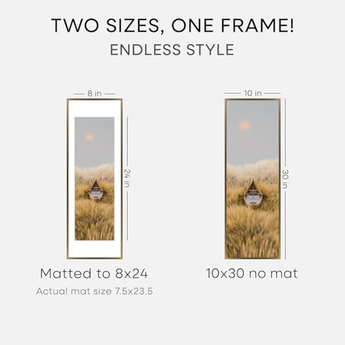 Image of Homeforia 10x30 Picture Frame Bronze, High End Metal 10by30 Brass Poster Frames with Mat 8x24 Photo, 10 x 30 Panoramic Frames Matted to 8 by 24 Print, 30by10 Frames, Tempered Glass, Wall Kit, Set of 1