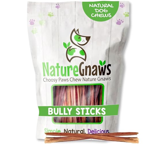 Image of Nature Gnaws Super Skinny Bully Sticks for Small Dogs 5-6 inch (15 Count) - Long Lasting for Light Chewers and Puppies - Extra Thin Natural Beef Dog Chew Treats