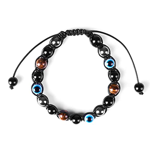 Evil Eye Bracelets For Mens Women,Ediseng Triple Protection Bracelet,Mexican Crystal Mens Bracelets Tigers Eye/Hematite/Black Obsidian Beaded Bracelets With Triple Protection For New Year Gifts #TOP2