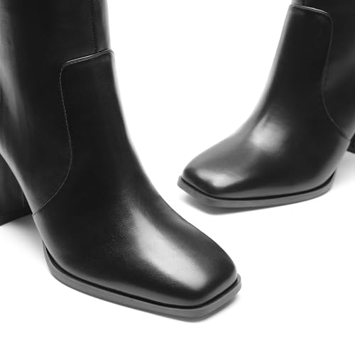 DREAM PAIRS Knee High Boots for Women Square Toe Gogo Chunky Heel with Side Zip,Size 11,Black,SDKB2407W