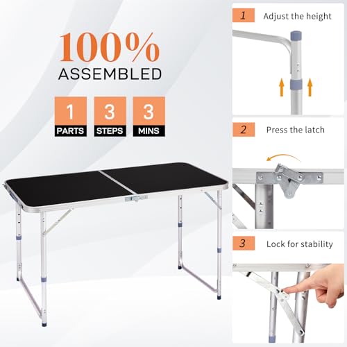 Mesa de Camping Plegable Portátil de 4 Pies Negra GODECOR miniatura 7