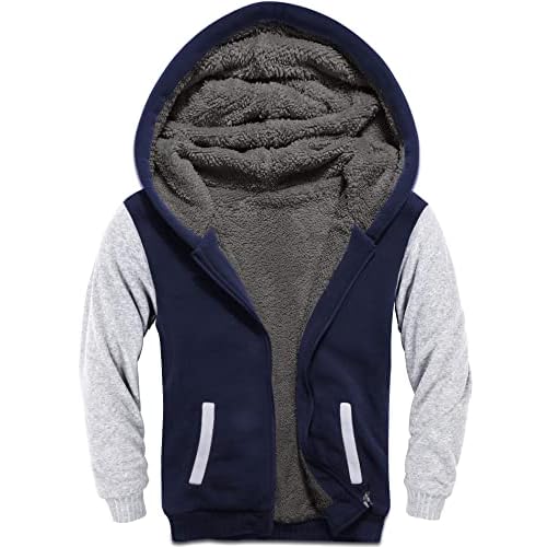 V VALANCH Boys Hoodie Zip Up Fleece Lined Jacket Warm Sherpa Hooded Sweatshirts for Boys Girls 6-15 Years Navy 12-13 Years
