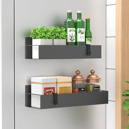 Image of HuggieGems Metal Magnetic Spice Rack for Refrigerator Dark Gray, 2 Pack