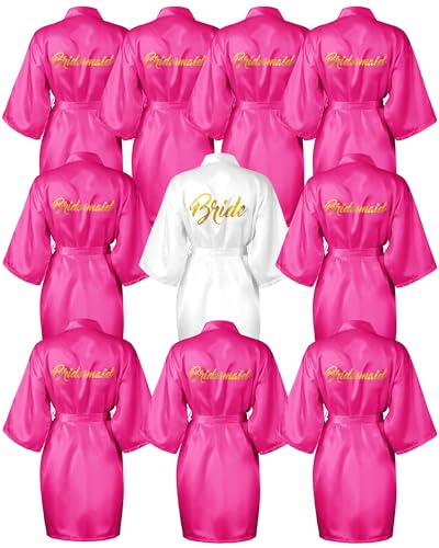 Image of Jecery Women Bride Kimono Robe Embroidered Getting Ready Satin Bridesmaid Robes for Wedding Party Bridal Shower