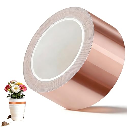 HuaCommerce Cinta de cobre contra caracoles, 50 mm x 20 m, resistente valla de caracol para bancal y jardín, lámina de cobre autoadhesiva como eficaz repelente de caracoles, ideal también como cinta