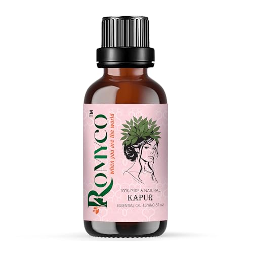 Image of Romyco Kapur Essential Oil (Camphor) 15ml for Respiratory Relief Cough & Cold, Muscle Relaxation Pain Relief | Natural Air Freshener | Aromatherapy Diffuser | Pure Natural Premium Undiluted