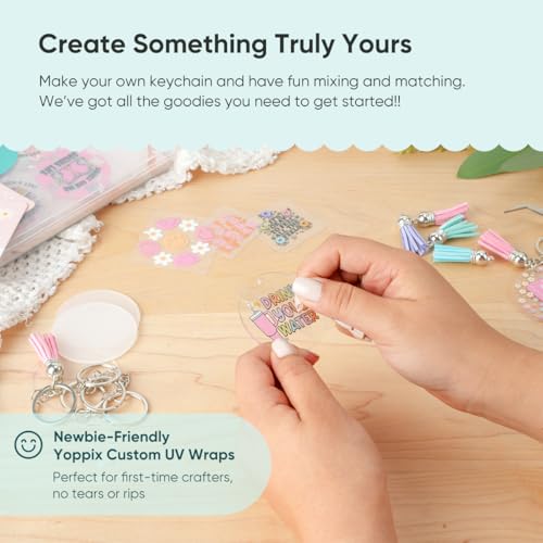 Image of YOPPIX 140 PCS Acrylic Keychain Blank Set, Mama Double-Sided UV DTF Stickers Acrylic Keychain Making Kits for Vinyl DIY Craft Project