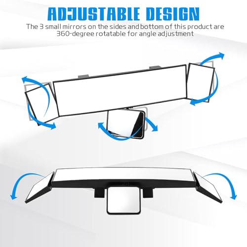 Image of Car Rear View Mirror Interior Mirror Wide Angle Panorama Safety Mirror Interior Mirror Large Vision Mirror 1Pcs (Black-3)