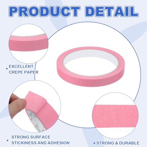 Image of MECCANIXITY Masking Tape 0.5 Inch x 21 Yard Painter's Tape Pink Paint Tapes for DIY Crafts Arts Drawing Decoration Labeling Car Painting Artist Teachers, Pack of 6