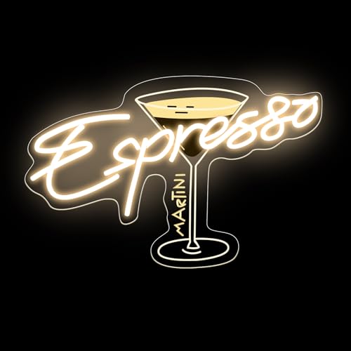 Image of Espresso Martini Neon Sign, Cocktail Club Tini Time LED Light | Martini Lover Gift USB Powered Dimmable Retro Espresso Neon Light, Retro Alcohol Gift, Bar Pub Home Decor 16.5 inchx11.6 inch