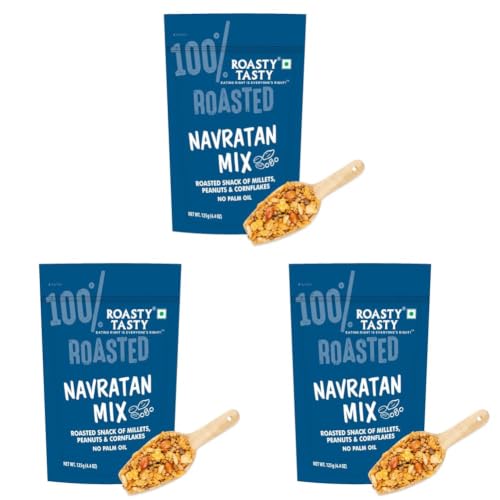 Image of Roasty Tasty Navratan Mix | Healthy Roasted Namkeen with Millets, Peanuts & Dry Fruits | No Palm Oil Snacks & Millet Namkeen | No Added Sugar | Protein-Rich Indian Snack | 125g x 9 Packs | Guilt-Free Tea Time Mix | Clean Label Snacks for Adults