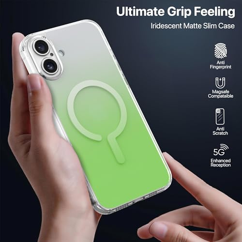 Image of eller sante Maven Magpro Back Cover Case for iPhone 16 Plus Scratch Resistant Camera Screen Protector TPU Shockproof 10ft Drop Protection Support Mag-Safe Wireless Charging- Light Green