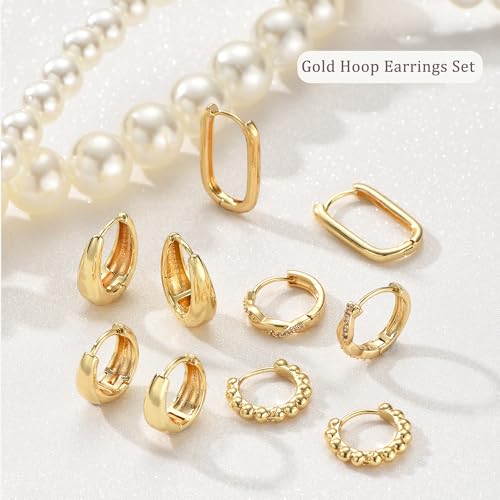9 Pairs Small Gold/Silver Hoop Huggie Earrings Set for Women, 14K Gold Plated Chunky Hoop Small Earring Hypoallergenic Thick Open Lightweight Chunky Hoop Earrings Jewelry for Gifts4