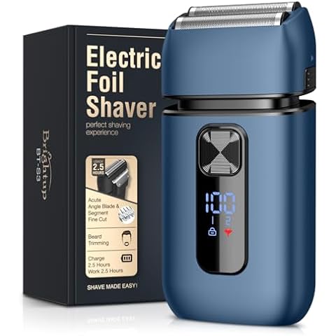 Brightup Foil Shaver, Electric Razor, Electric Shavers for Men with Trimmer, USB-C Rechargeable Cordless Waterproof Double Floating Blades for Close Face Shaving, 2 Adjustable Speed, LED Display, Blue Cover