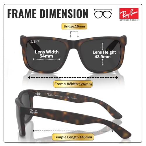 Image of Ray-Ban RB4165 JUSTIN CLASSIC Square Shaped Sunglasses for Men with Official RAYBAN Eyewear Kit