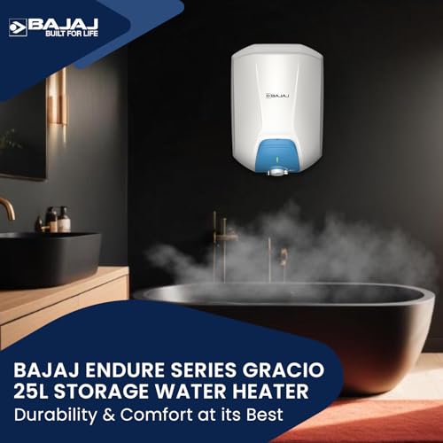 Image of Bajaj Endure Series Gracio 25L Storage Water Heater For Home|5 Star Rated Geyser For Bathroom|Thermo-Knob|Shock Resistant Rust Proof|Child Safety|10-Yr Tank 6-Yr Element 4-Yr Product Warranty|White